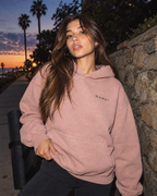 NAMAI Signature Vintage Hoodie — Blush — female model, vintage campaign mockup (AI-generated)